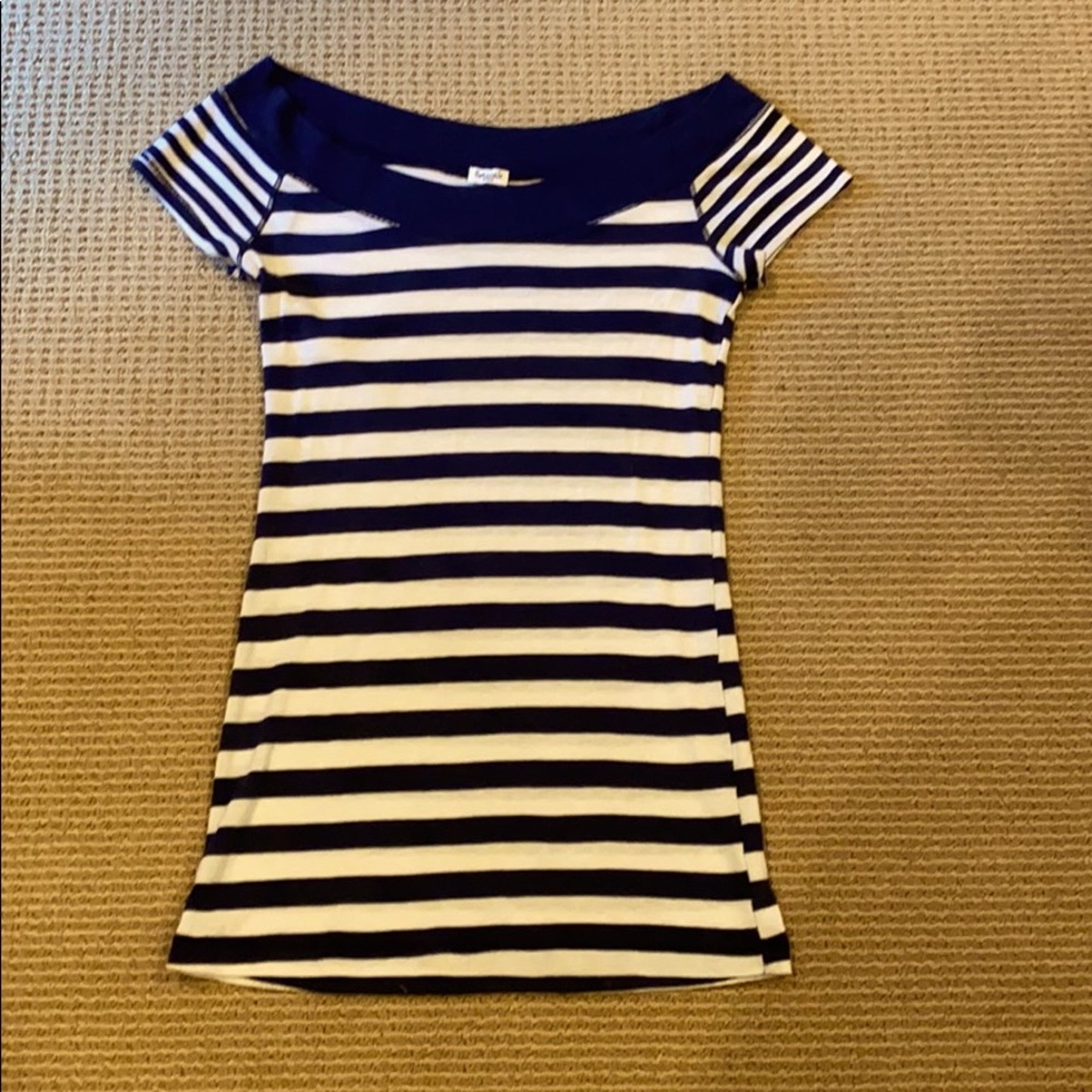 SPLENDID COTTON NAVY & WHITE OFF SHOULDER T SHIRT